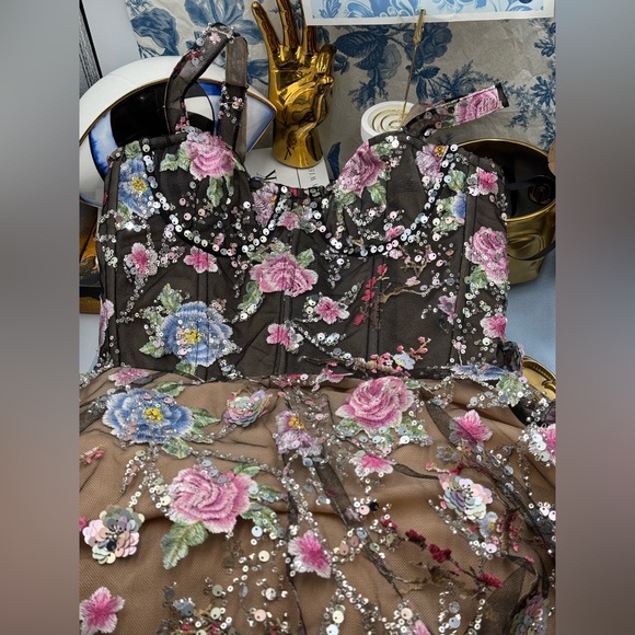 🆕 BRONX & BANCO 🧿 NWOT Midnight Embroidered Floral & Pearl Gown, Sz XS US 2 - Picture 14 of 16